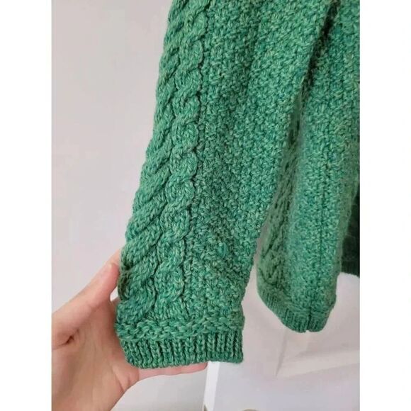 Irelandseye knitwear Primrose A-Line Cable Round Neck Sweater Green Marl L NWT $ - Picture 6 of 8